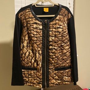 Quilted Pleather Jacket with Gold Zipper Front Size 1X